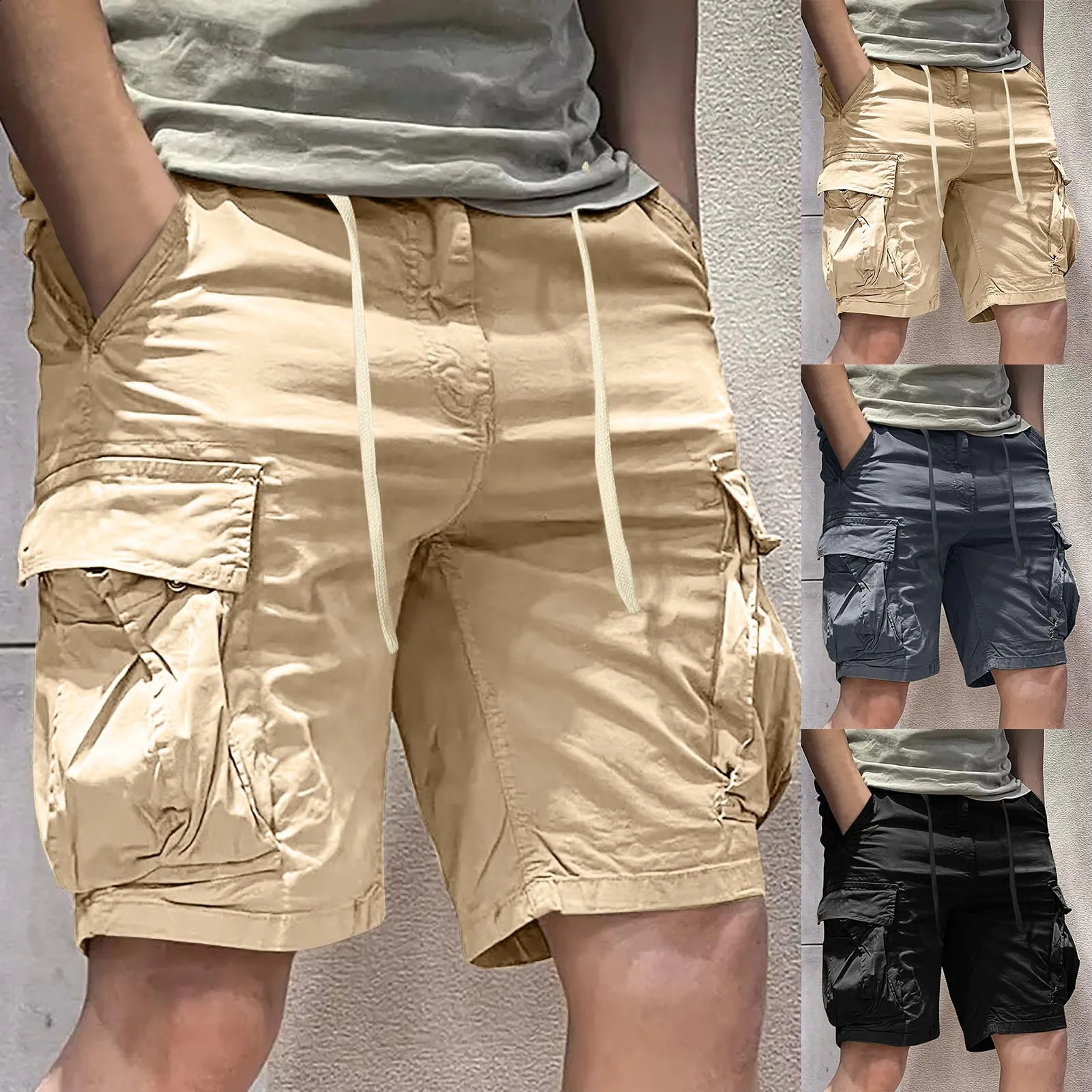 2024 Summer Cargo Short Men Fashion Casual Shorts Mens Cargo Pocket Pants Cotton Male Shorts No Belt Plus Size 250113