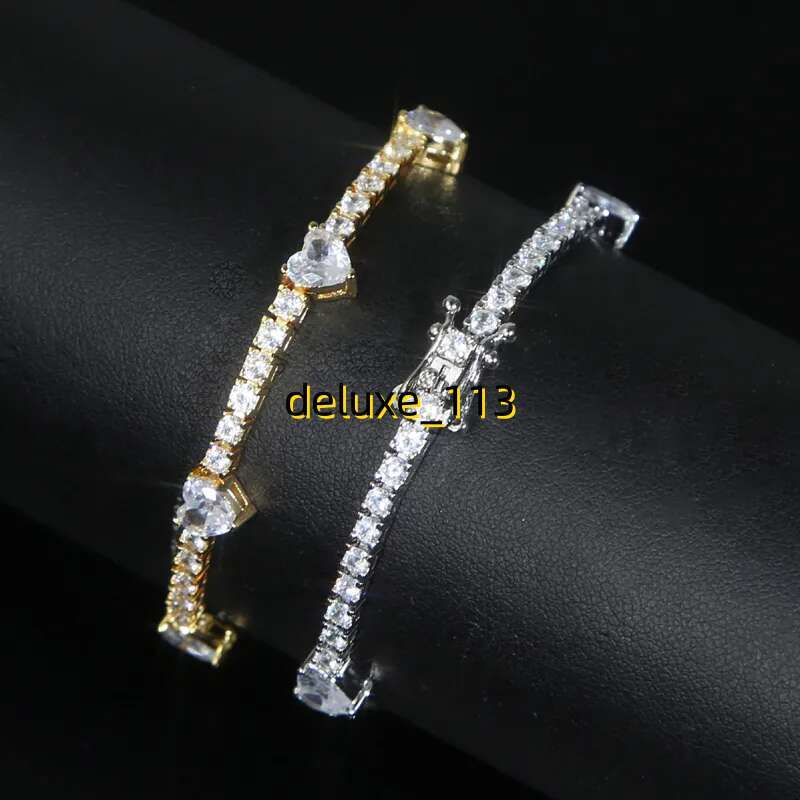 New Arrival 6mm Mini Heart Love with 2.5mm Round Moissanite Tennis Chain Bangle Elegant Bracelet Hip Hop Paved Cubic Moissanite Women Party Gift Whole