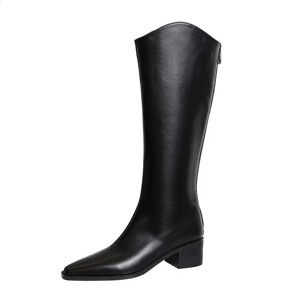 Street Style Fashion KneeHigh Women Boots Med Thick Heeled Winter Retro Comfortable Soft Surface Knight Long Booties 250117