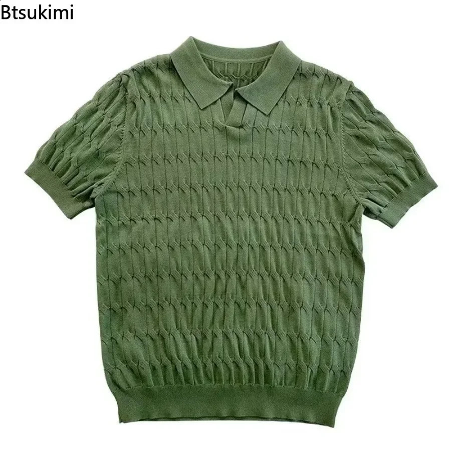 Summer mens jacquard knitted polo shirt fashion V-neck short sleeved lapel knitted lapel top mens business casual clothing T-shirt 250122