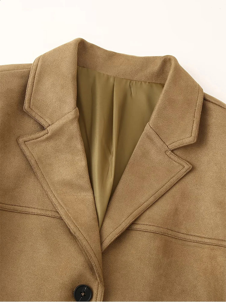 autumn womens clothing European and American style fashionable versatile suede single-breasted suit jacket 250114