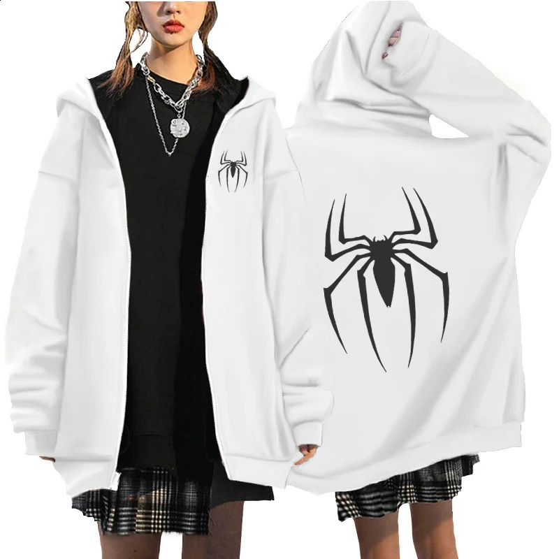 Hunter X Hunter Spider Print Anime Zipper Hoodie Womens Gothic Y2K Zipper Jacket Hoodie Casual Sweatshirt Coat 250109