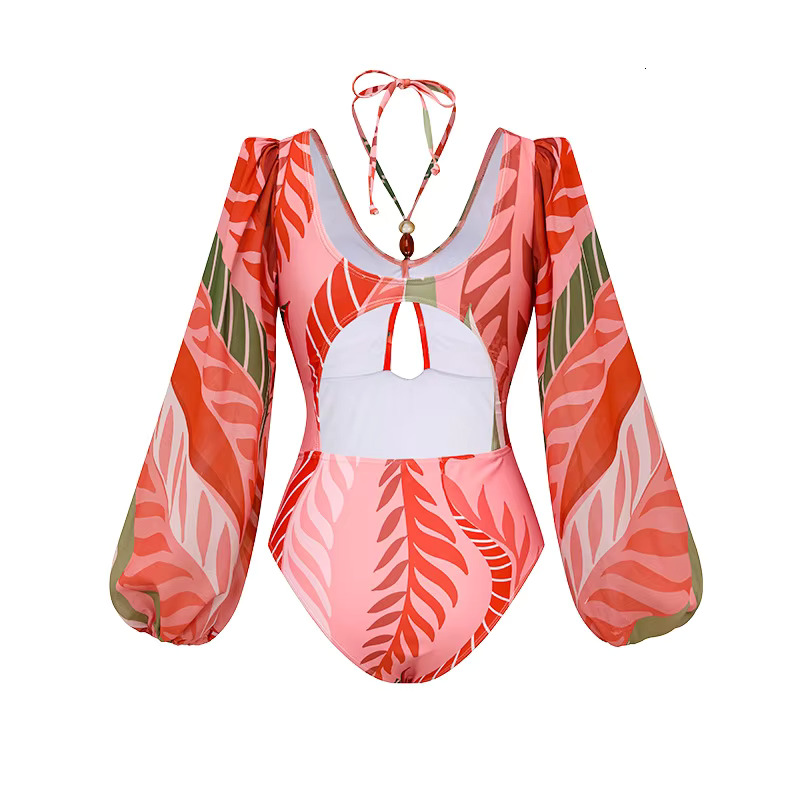 Sexy One Piece Women Long Sleeve Swimwear And Skirt Hollow Out Swimsuit Ruffle Biquini Monokini Bodysuit Bathing Suit Beach