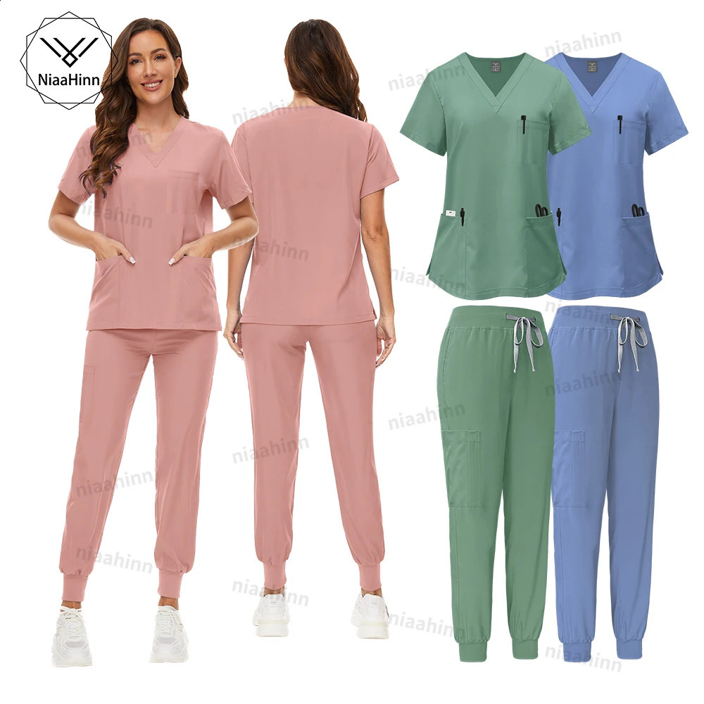 Surgery Work Wear Scrub Sets Short Sleeve TopsPants Nursing Uniforms Women Pet Shop Veterinary Doctor Multicolor Scrubs 250122