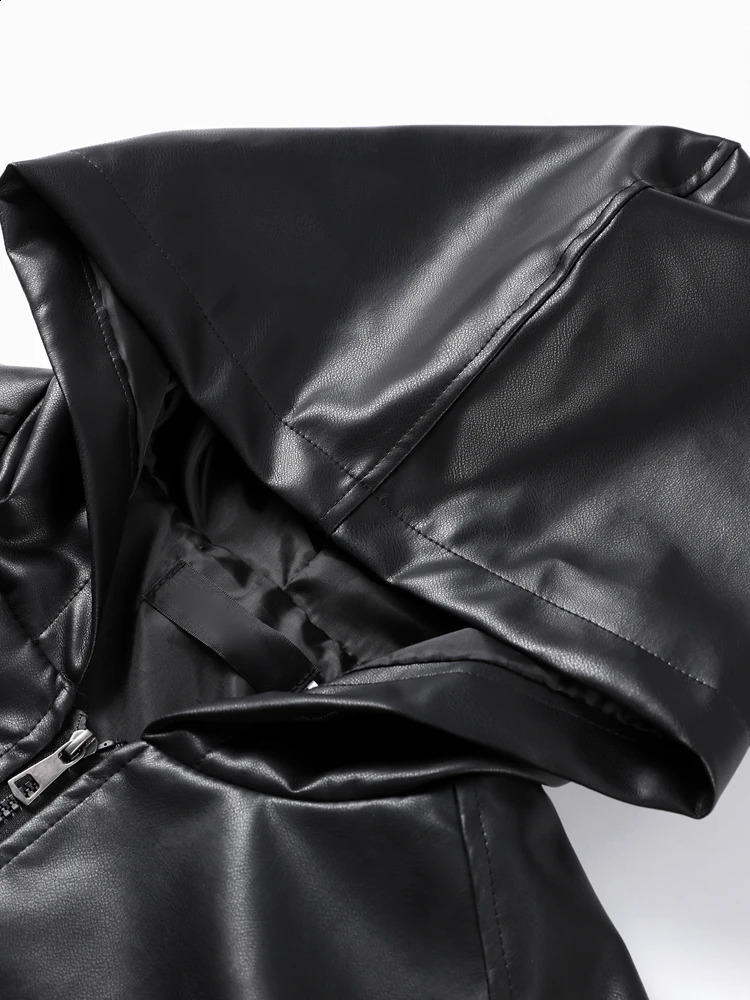 Vintage Pu Leather Zipper Crop Jackets For Women Locomotive Full Sleeve Pockets Female Hoodie Autumn Lady High Street Outwears 250122