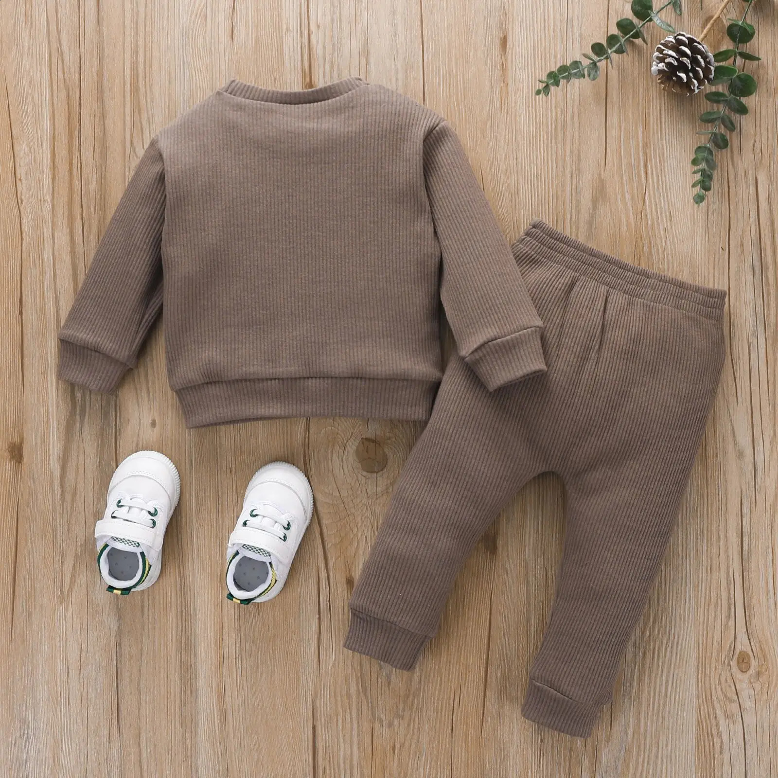 Spring Autumn Kids Baby Boys 2PCS Clothes Ribbed Long Sleeve Bear Pullovers Drawstring Pants Suit Toddler Outfits 250117