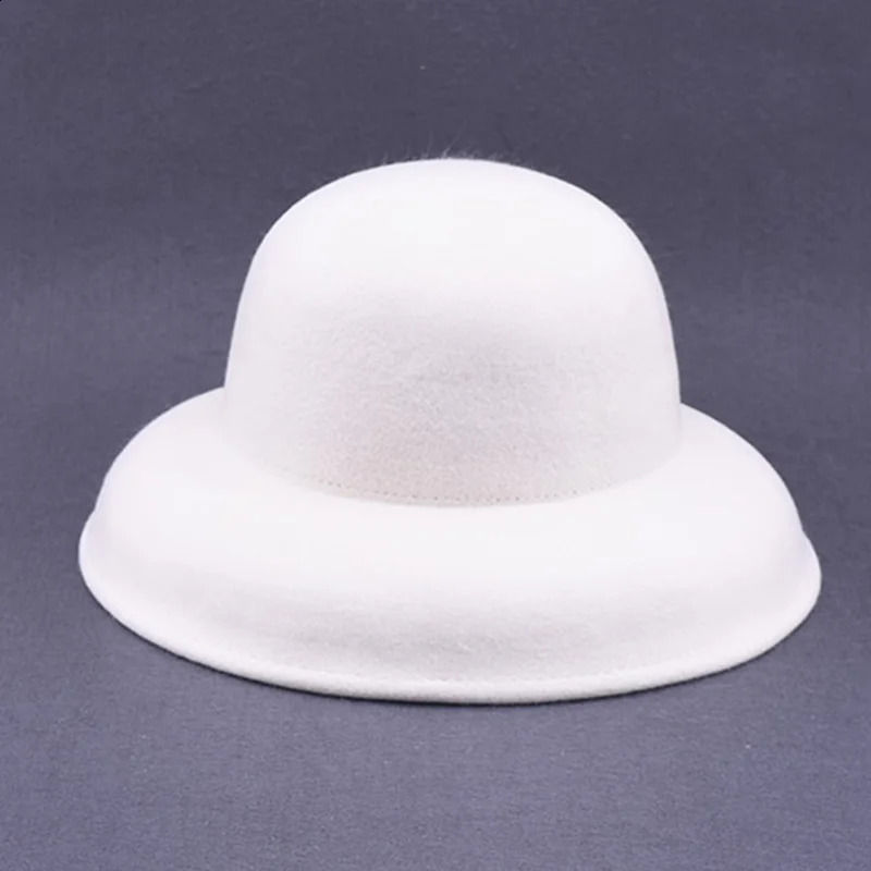 Wool Felt Hat Floppy Wide Brim Winter for Women Fedora Plain Ladies Dress Church Cloche Bucket Bowler Crushable 250118
