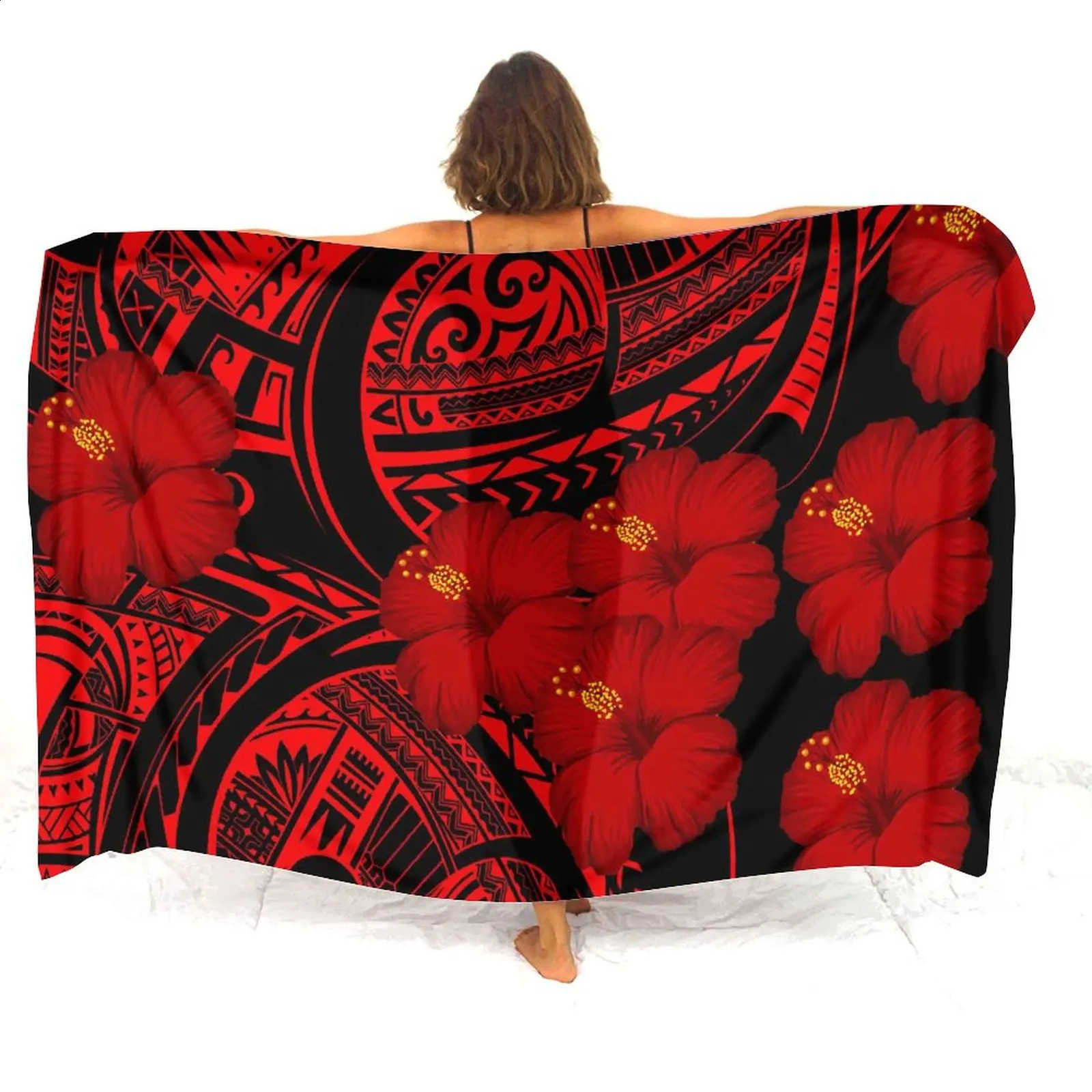 Polynesian Custom WomenS Sarong Hawaiian Beach Party Shawl Windproof Sun Protection Dress Samoa Floral Print 250120