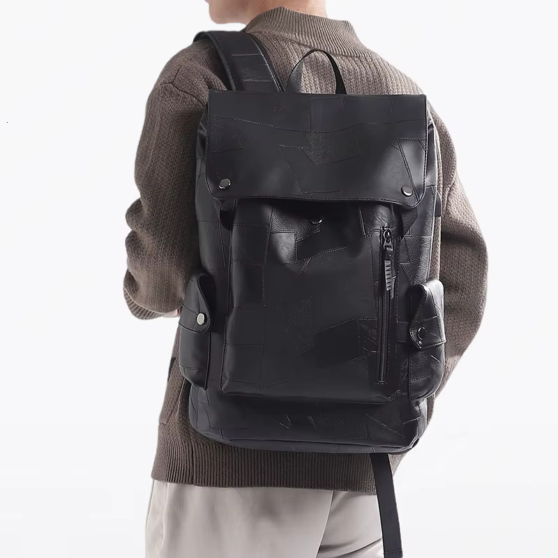 New Fashion Patchwork Leather Backpacks Waterproof Sports Travel Backpack For Men 15 Inch Laptop Bag USB Mochilas Para Hombre
