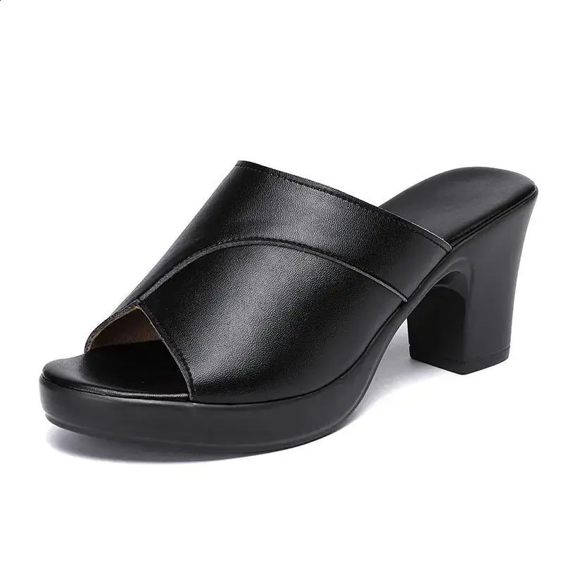 Women Summer High-heeled Waterproof Platform Sandals Female Thick-heeled Slippers Bright Leather Solid Color Casual Shoes 250113