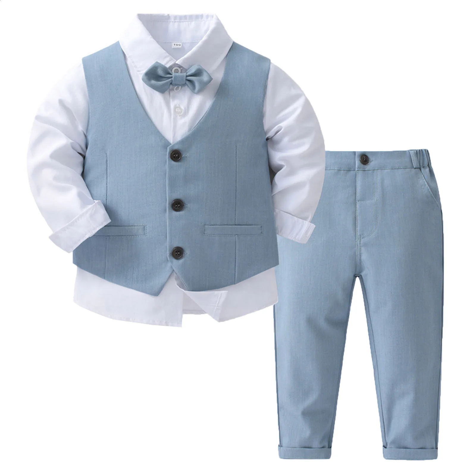 Boys Suits Gentleman Tuxedo Bow Tie Shirt Suit Vest Pants 4 Pcs Chic Toddler Baby Clothes Gentleman Outfit for Baptism Birthday 250120