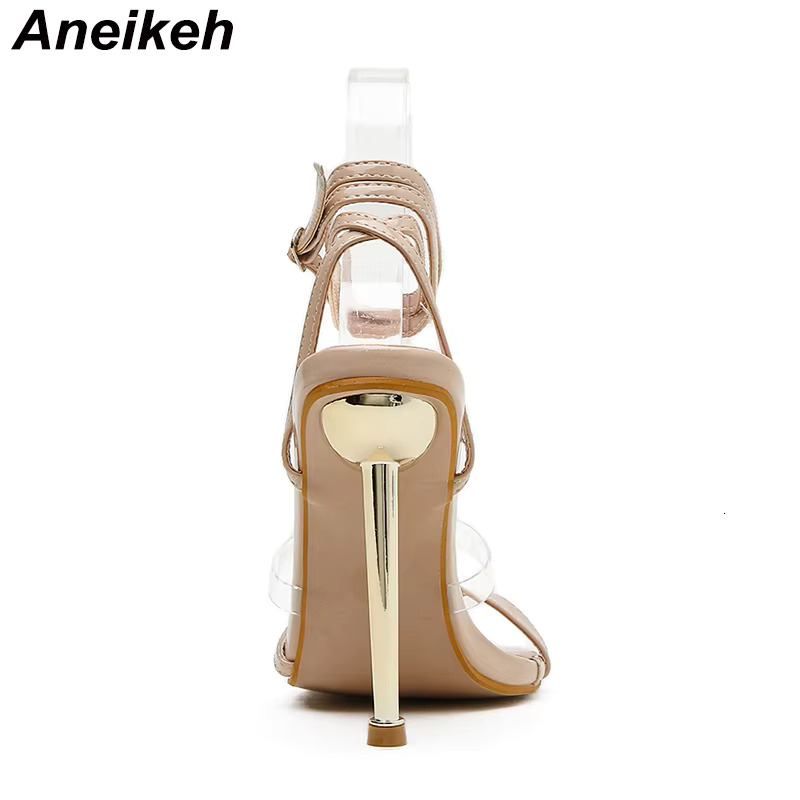 Aneikeh 2025 Summer New Women Shoes Transparent Color Matching Electroplating High Heel Toe Sandals Heels Party Pumps