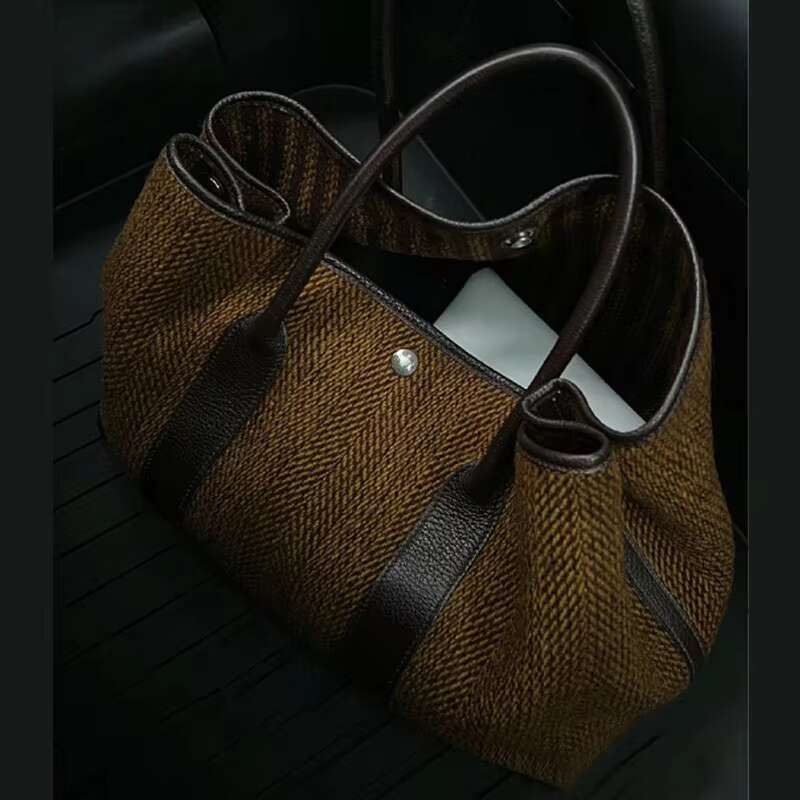 Vintage Woolen Casual Handbag Tote Women 2024 New Large Capacity Shoulder Bag