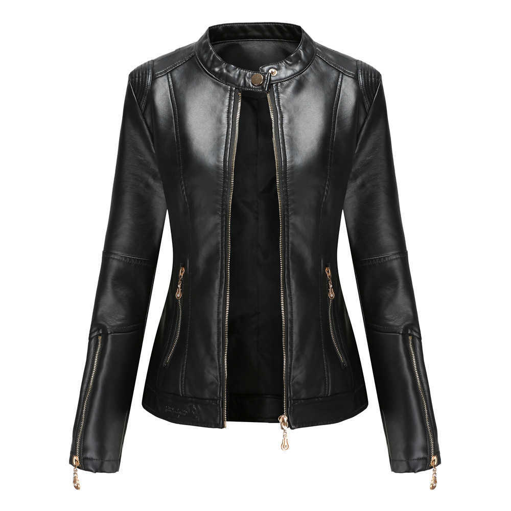 Fashion Womens Leather Clothes Pu Leather Short Coat Stand Collar Jacket Womens Spring Autumn Thin Leather Jacket Gram Tibetan Blue Clothes 241209