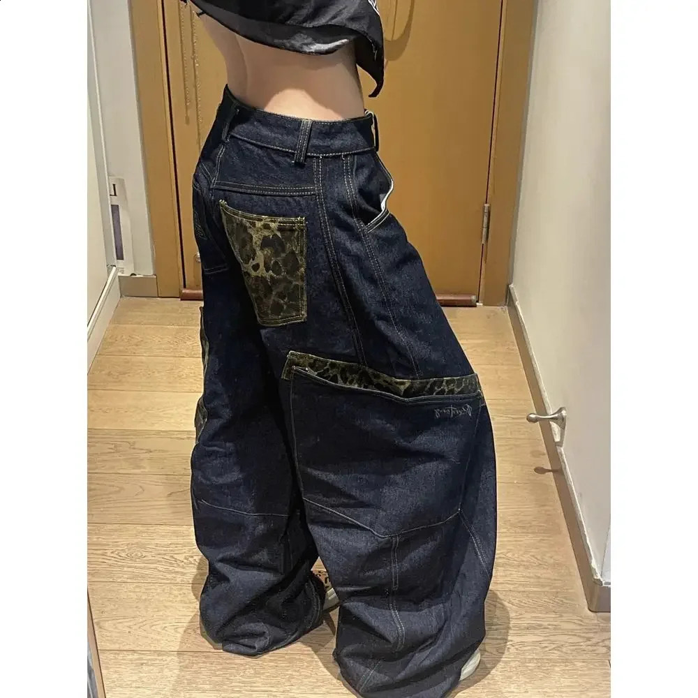 Retro High Street Loose Fit Deep Blue Wide Leg Jeans for Women with Slimming Flare n Perfect Autumn Winter Casual Style 250120