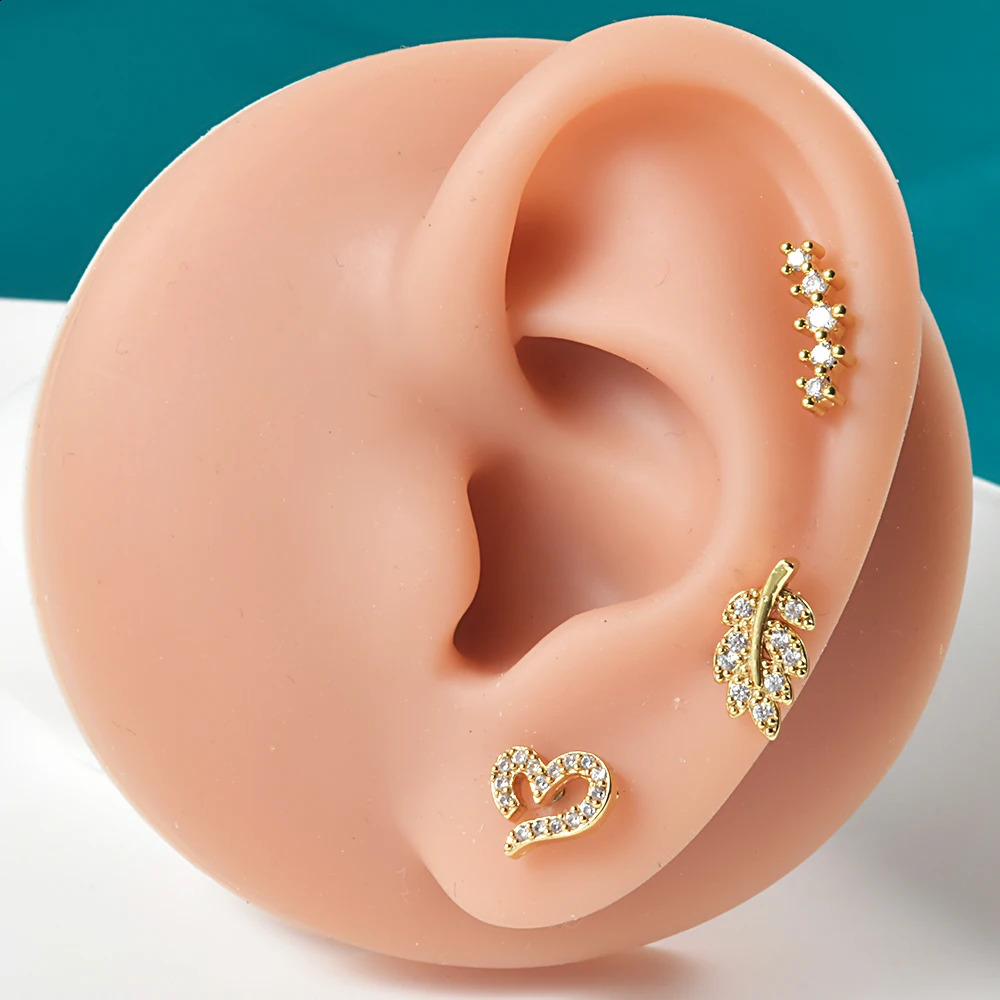 1pc 316L Steel Gold Plated CZ Ear Stud Tragus Cartilage Helix Conch Lobe Piercing Labret Lip Ring Jewelry 250110