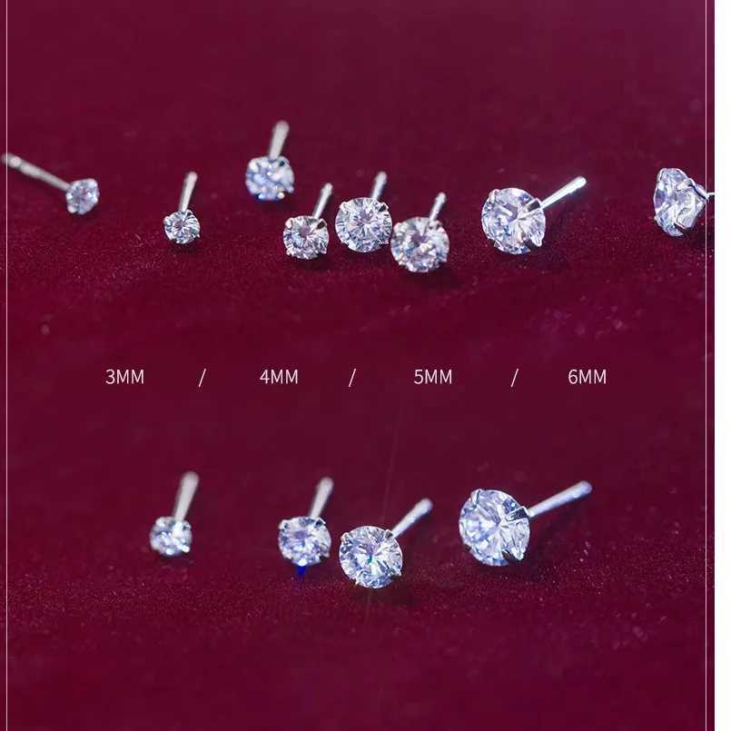 Tiny Round Cubic Moissanite diamond 925 Sterling Silver Wedding Studs Earrings for Women Fashion Mens Small Moissanite Earings Christmas Jewelry