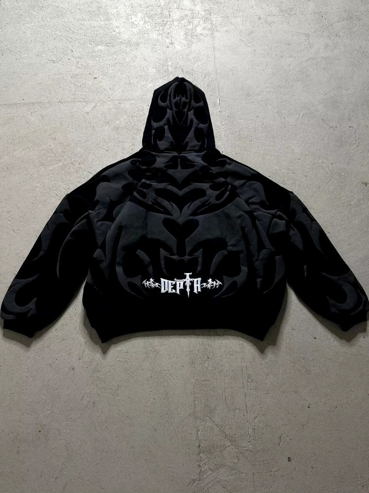 Winter Y2k Long Sleeved Pullover Pocket Hoodie Vintage Oversize Striped Foam Printing Pattern Sweater Streetwear Sweatshirt 250117