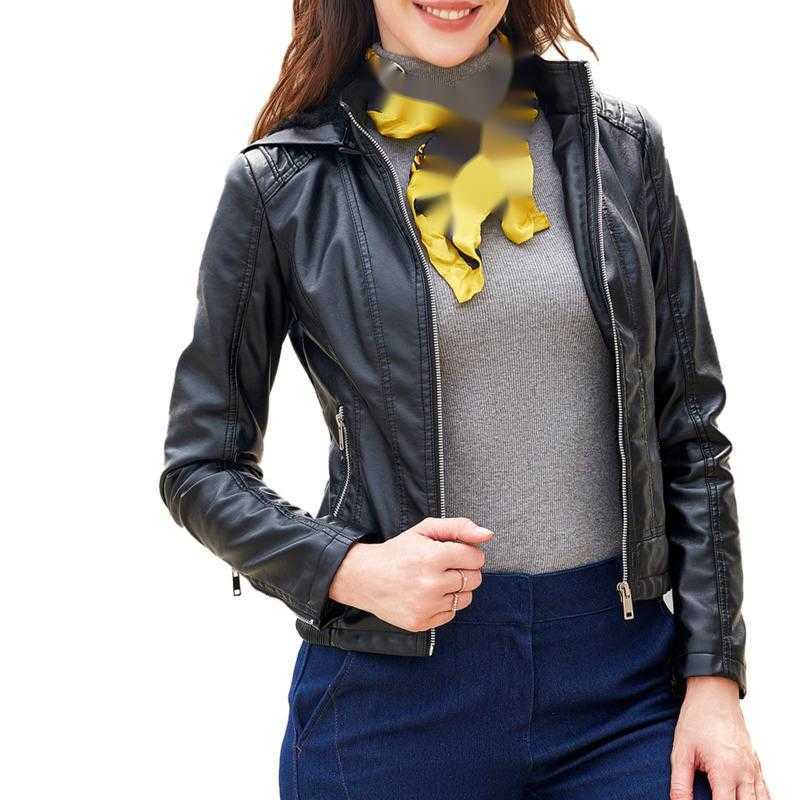 Hooded Leather Womens Detachable Hat Zipper Long Sleeve Plush Leather Jacket European Slim Fit Coat Womens Leather Womens Jacket 241209