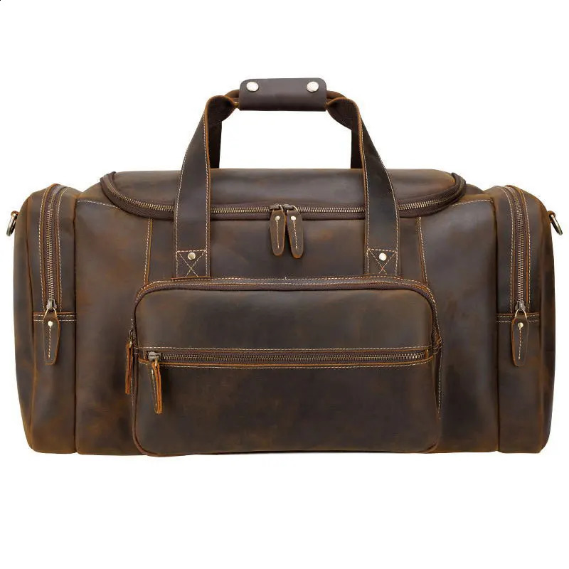 MAHEU Large Travel Bag Genuine Leather Vintage Style Luggage Bags Men Male Duffle Bags Travelling Bag Weekender Bags for man 250117