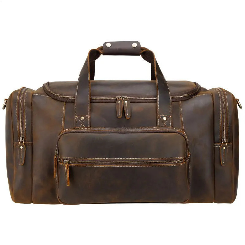 MAHEU Large Travel Bag Genuine Leather Vintage Style Luggage Bags Men Male Duffle Bags Travelling Bag Weekender Bags for man 250117