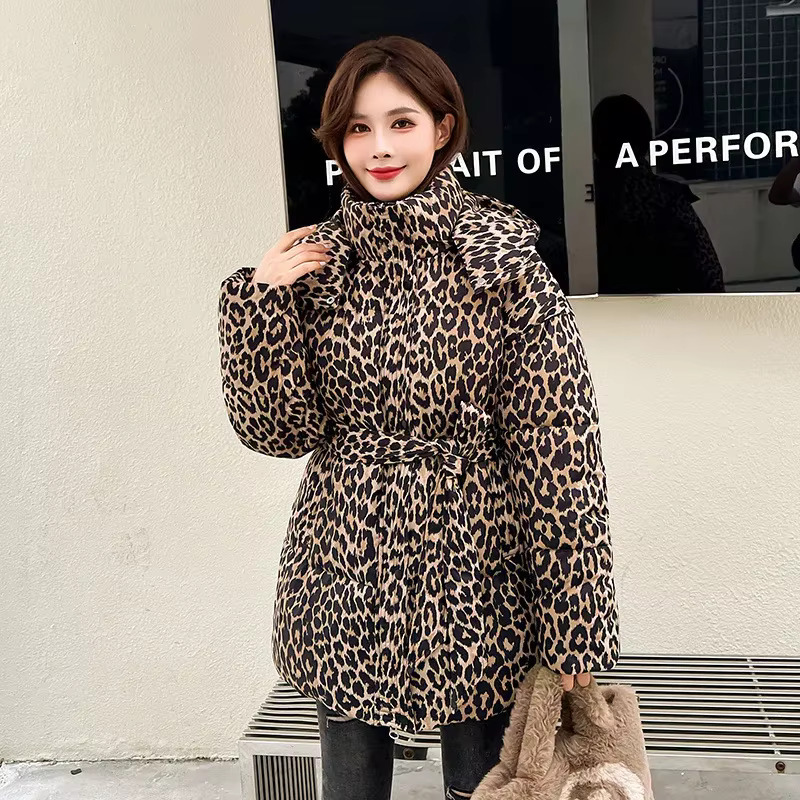 Fashion New Women's Clothing 2024 Winter Leopard Print Down Thickened Loose Cotton Jacket For Women