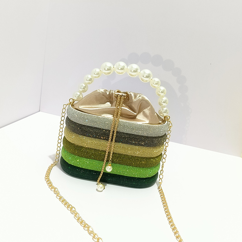 Sparkling And Ineffective Diamond Banquet Vegetable Basket Birdcage Pearl Metal Bucket Handbag