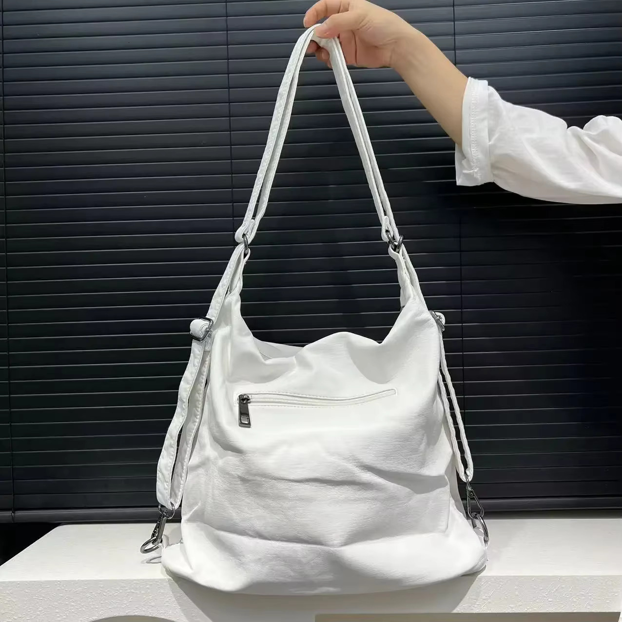 Women's Fashion Multi-Pocket Motorcycle Shoulder Bag Large Capacity Retro Washed Crossbody Backpack