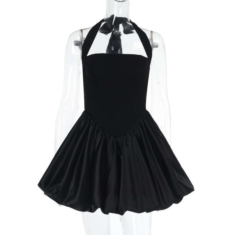 Women's Wear Dress Spring New Short Skirt, Socialite Style, Sexy And Slim Fit, Bubble Hem, Hanging Neck Dress