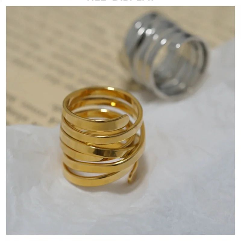 Fashion Wrapped Cross Lines Ring Creative Spiral n Real 18k Gold Plated Brass 250109