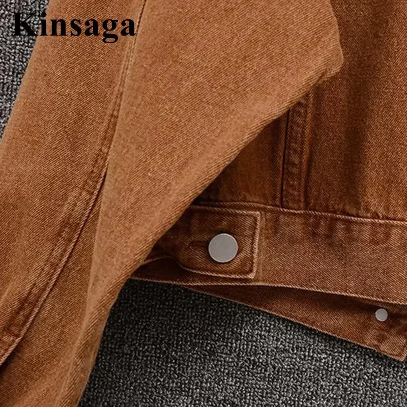Women Street Harajuku Vintage Brown Short Denim Jackets Xl Spring Street Y2K Cropped Jeans Coats Outwear 90S s Jean Tops 250121