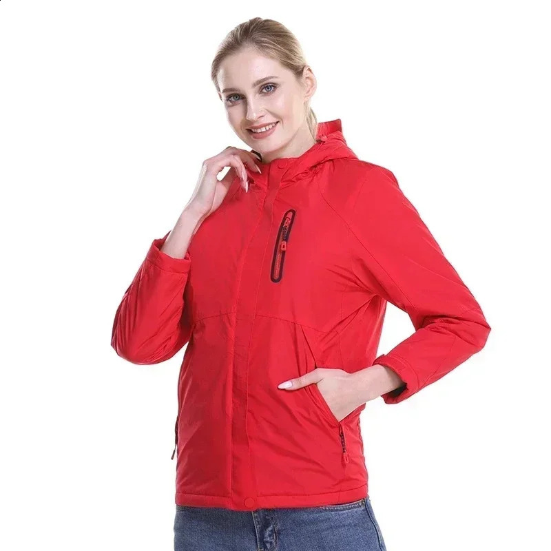 Women USB Heated Jacket Long Sleeves Hooded Coat Skiing Hiking Vests Winter Thermal Clothing Heating Windbreaker 250122