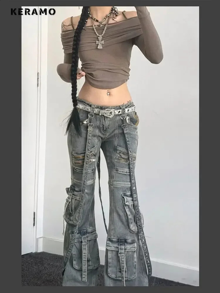 Womens Y2K Slim Fit Laceup Denim Trouser Washed Vintage Classic Emo Casual Pants Grunge Street Retro High Waist Pockets Jeans 250121