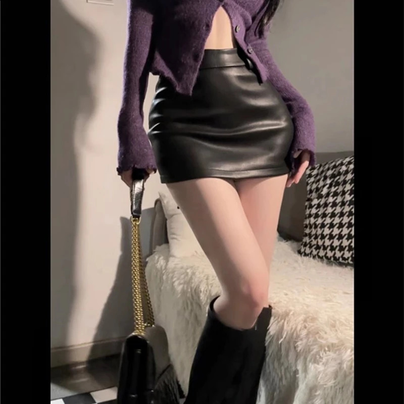 Leather Matte Slim Mini Sexy Fashion PU Short High Waist Skirt Korean Nightclub Streetwear Black And Wine Red Skirts 250110