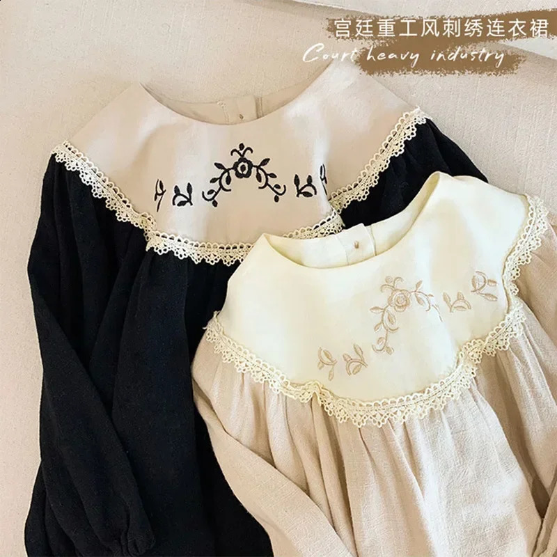 3781B1 Girls Dresses Autumn Embroidered Retro Princess Dresse Fashion 17Year Kids Dress 250116