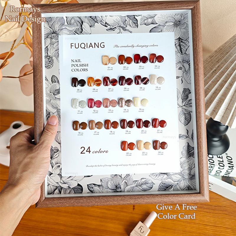 Rormays Maillard Caramel Amber gel Polishing 24PCS Mixed Varnish Coffee Long Lasting UV Primer Finish Nail Brown Cat's Eye Nail Wholesale Factory