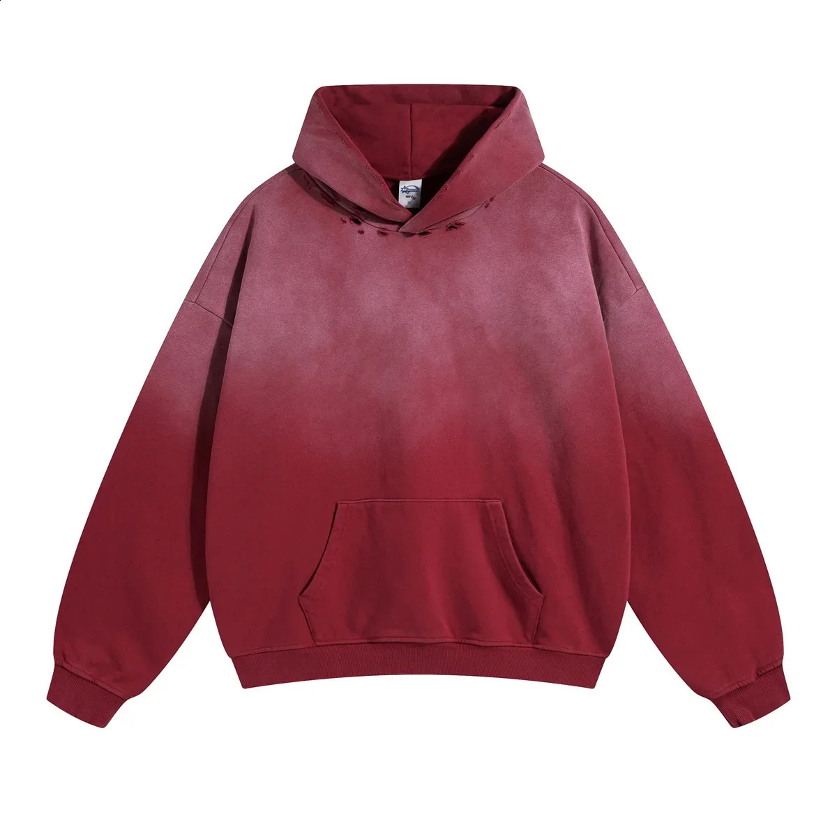 Autumn and Winter Hip Hop Spray Dyeing Gradient Distressed Hooded Pullover Sweatshirts Vintage Washed Hole Hoodies Men Y2k 250109Z