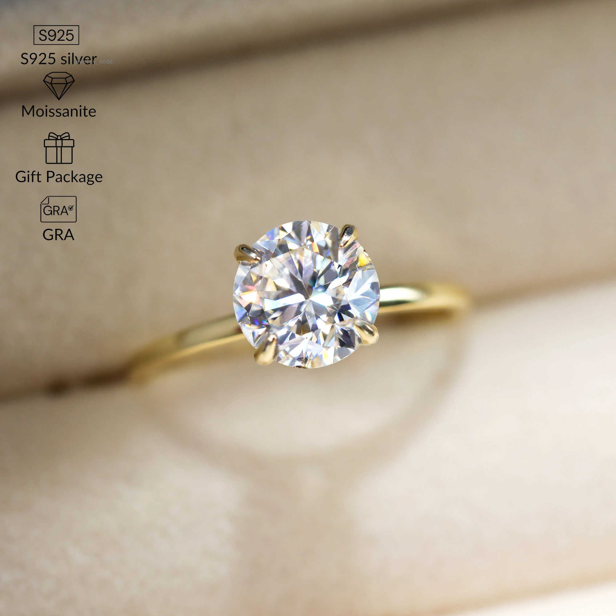 Classic 1- 3 ct Round Moissanite Sterg Sier sterg sier Gold High Clarity Rings for Woman Jewelry Weeding Ring