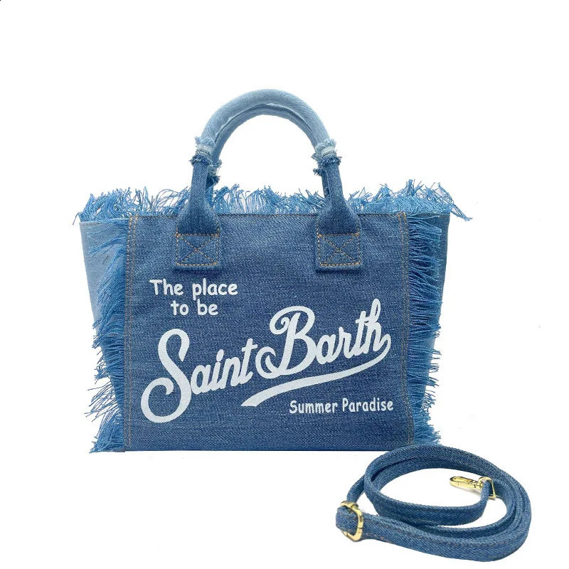 SAINT BARTH messenger bag womens travel solid color denim small handmade fringed handbag tote bag 250121