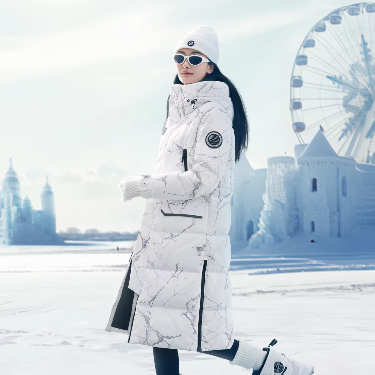 BOSIDENG X HARBIN 2024 New Couples Down Jacket Men And Women's Mid-Length Over The Knee Winter Hooded Coat