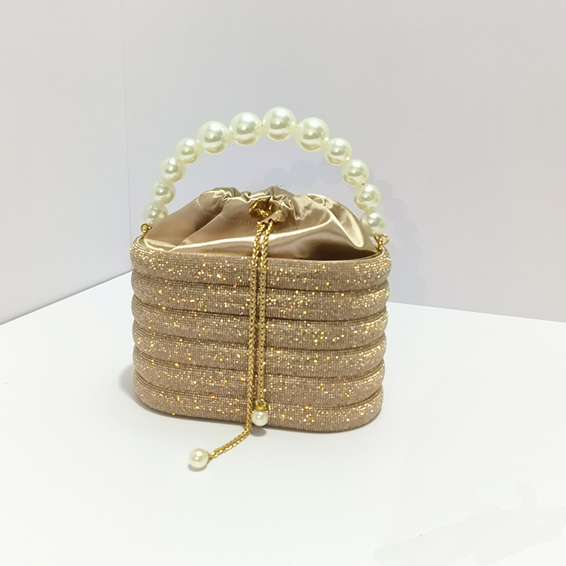 Sparkling And Ineffective Diamond Banquet Vegetable Basket Birdcage Pearl Metal Bucket Handbag