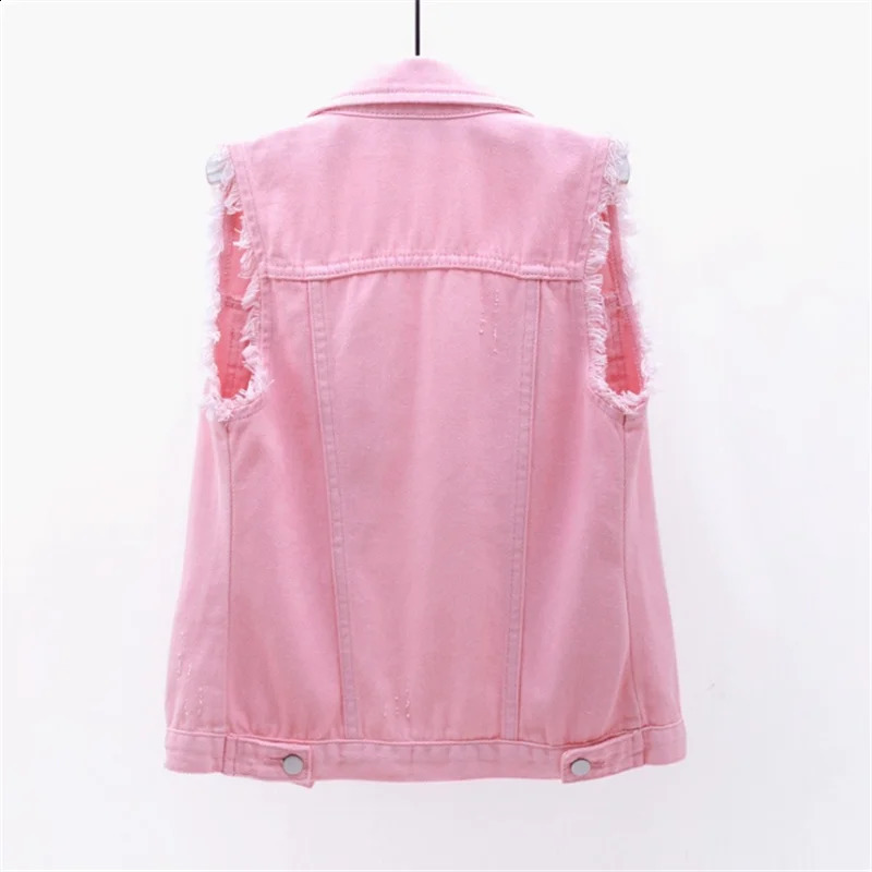 Autumn Women Plus size Denim Vest Sleeveless Waistcoat Students Casual Tops Jeans Jackets Red Pink Purple Yellow Blue White 250122