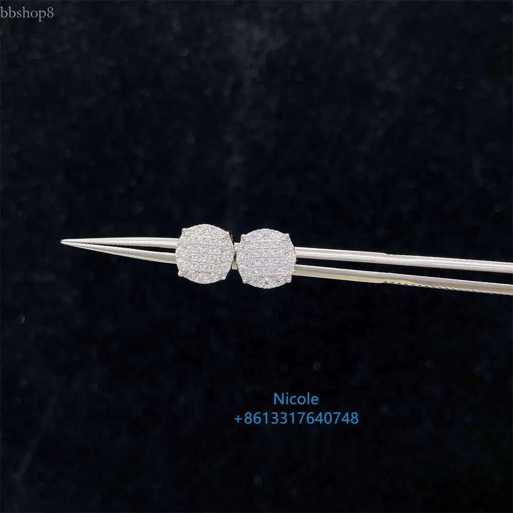 Iced Out Hip Hop Round Shape Vvs Moissanite Stud Earrings Sterg Sier Men and Women