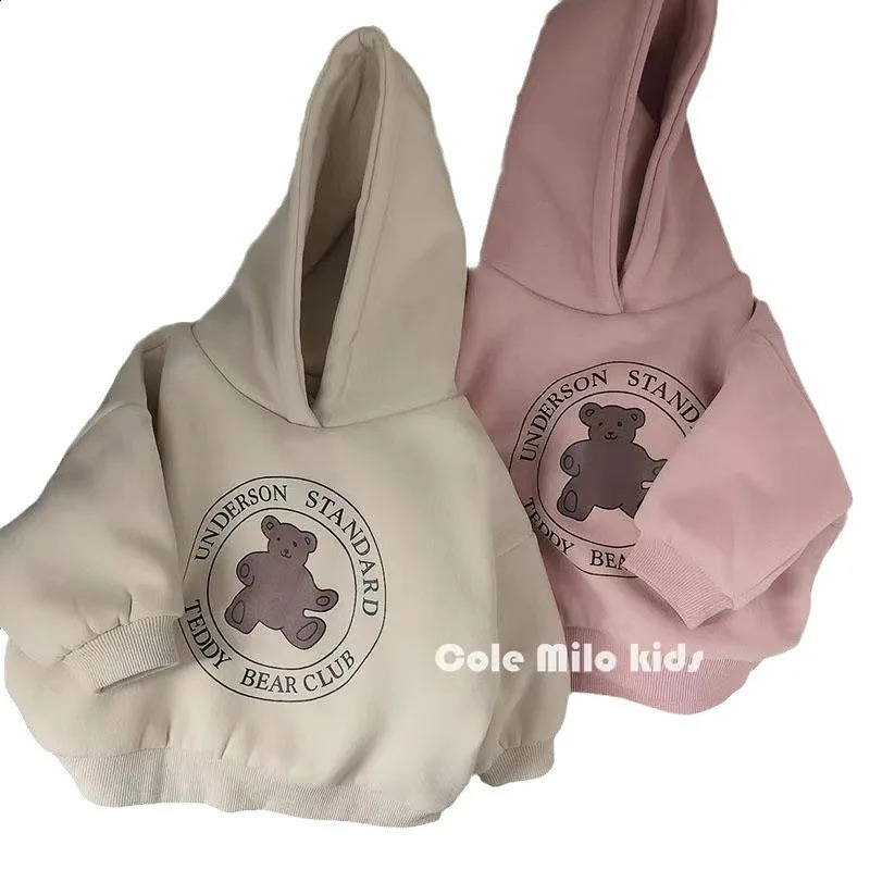 Autumn Velvet Baby Girl Sweatshirt Cotton Bear Print Long Sleeve Kid Girl Pullovers Loose Casual Outwear Toddler Girl Hoodie 250121