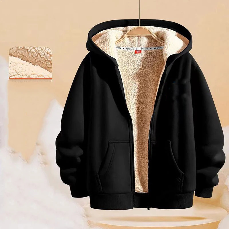 Winter Kids Boys Outerwear Coat Thick Lamb Wool Versatile Casual Warm Childrens Boys Hoodies Solid Thick 3-12 Years Boys Coat 250121