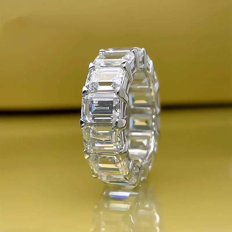 Eternity Emerald Cut Lab Diamond Ring 925 Sterling Silver Wedding Band Rings for Women Men Engagement Promise Party Jewelry