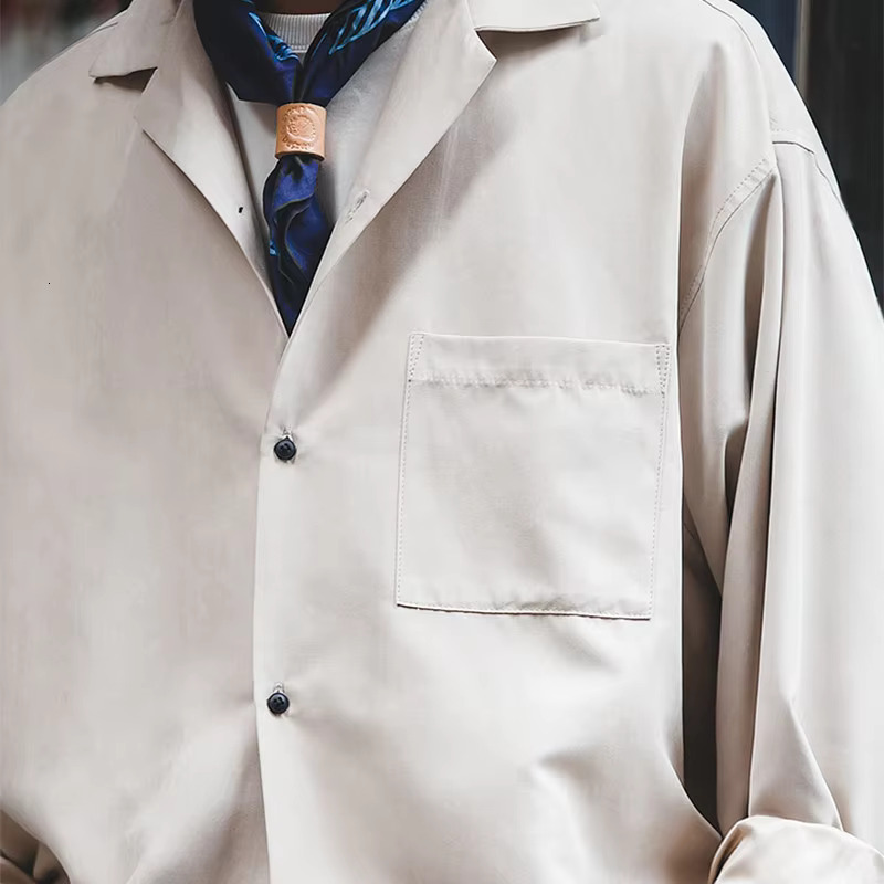 Maden Workwear French Vintage Long Sleeve Cuban Collar Thin Naples Shirt Peach Skin Fleece Men's Autumn