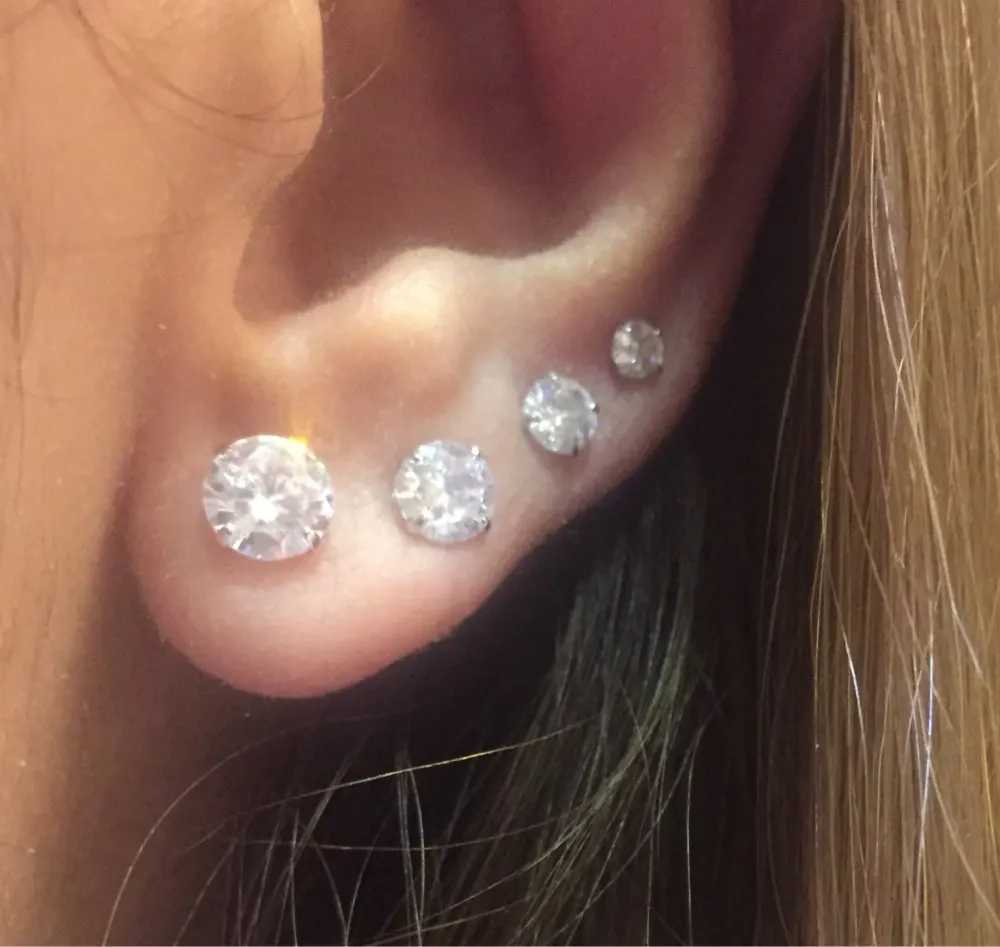 Tiny Round Cubic Moissanite diamond 925 Sterling Silver Wedding Studs Earrings for Women Fashion Mens Small Moissanite Earings Christmas Jewelry