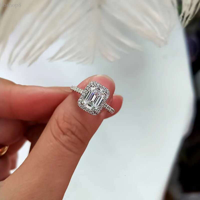 Wedding Rings Emerald cut 2ct Lab Dia Promise Ring Sets sterg Sier Engagemen t moissanite Weding Band For Women Bridal Party Jewelry Y0723