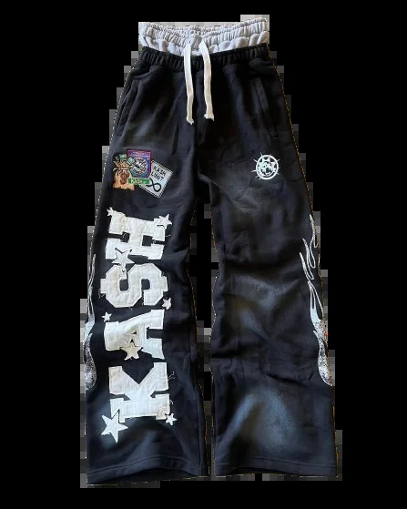 Streetwear Retro Patchwork Sweatpant Y2K Pant Gothic Letter Cartoon Patch Double Layer n Elastic Waist Jogging Casual Pants 250122